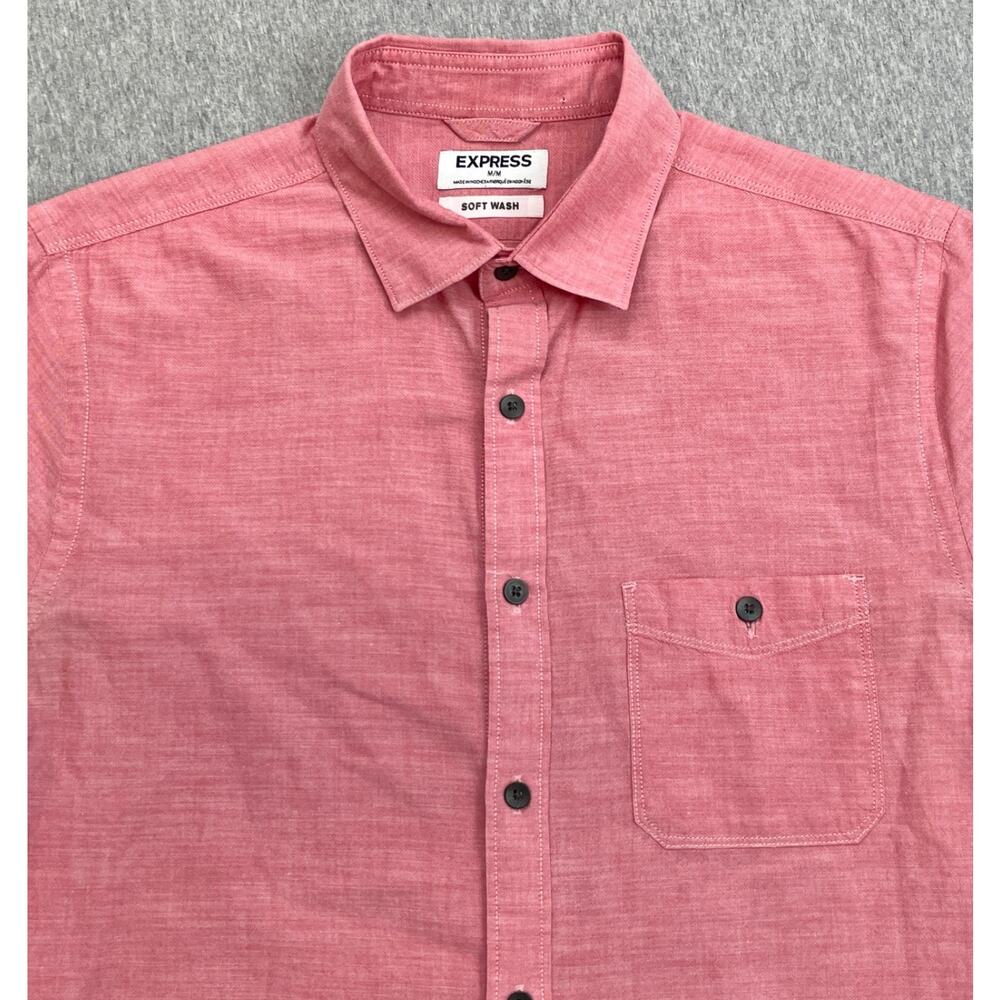 Express Shirt Mens Medium Pink 100% Cotton Short Sleeve Soft Wash Button Up